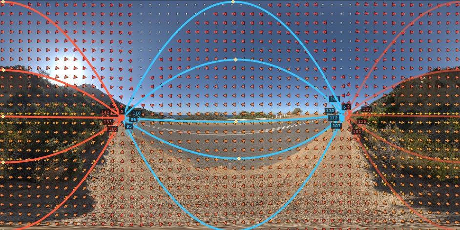 Simons Town motion field with filled arrowheads and neutral low-motion dots
